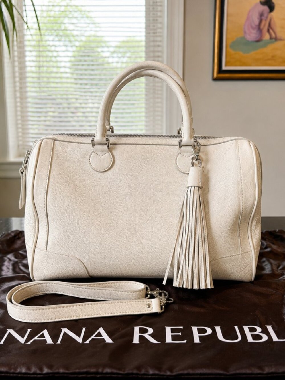 Banana Republic Cream Pebbled Leather Satchel Crossbody Bag NWOT